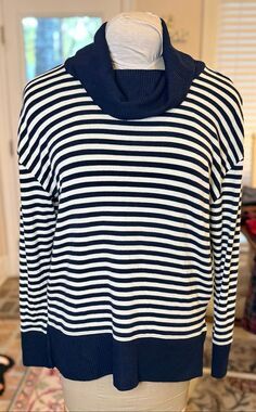 Gap Women’s Cowl Neck Navy & White Pullover Sweater Medium Chunky
